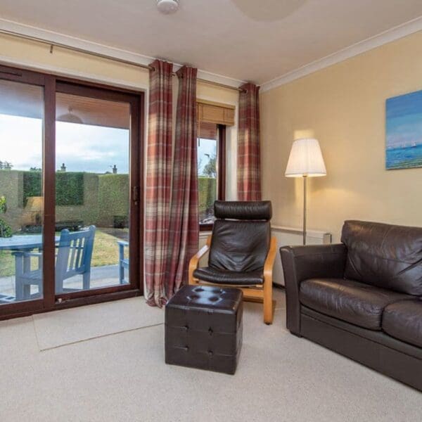 Lounge and patio, Strathy holiday home, Dornoch
