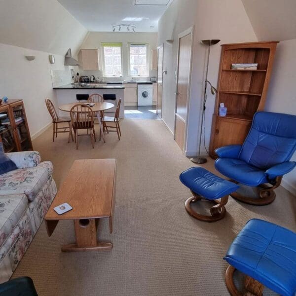 Open plan living area of Dornoch Square Apartment