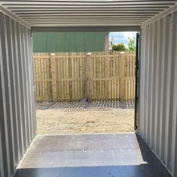 Interior view looking out from shipping container, The Meadows Dornoch