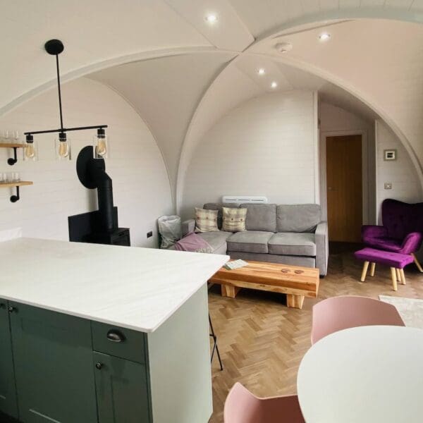 Interior living area of pod accommodation unit