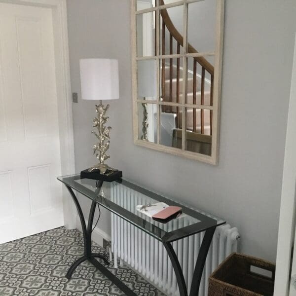 Hallway with side table and mirror, St Clair self catering house, Dornoch, Highland