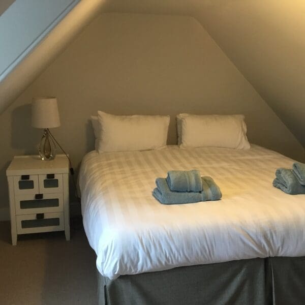 Double bedroom in attic, St Clair self catering house, Dornoch, Highland