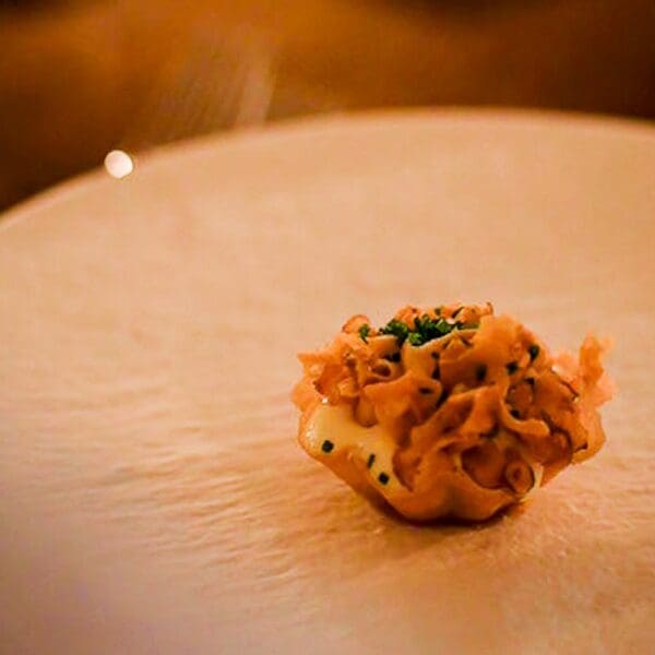 Pasty starter dish on large white plate, Links House Dornoch