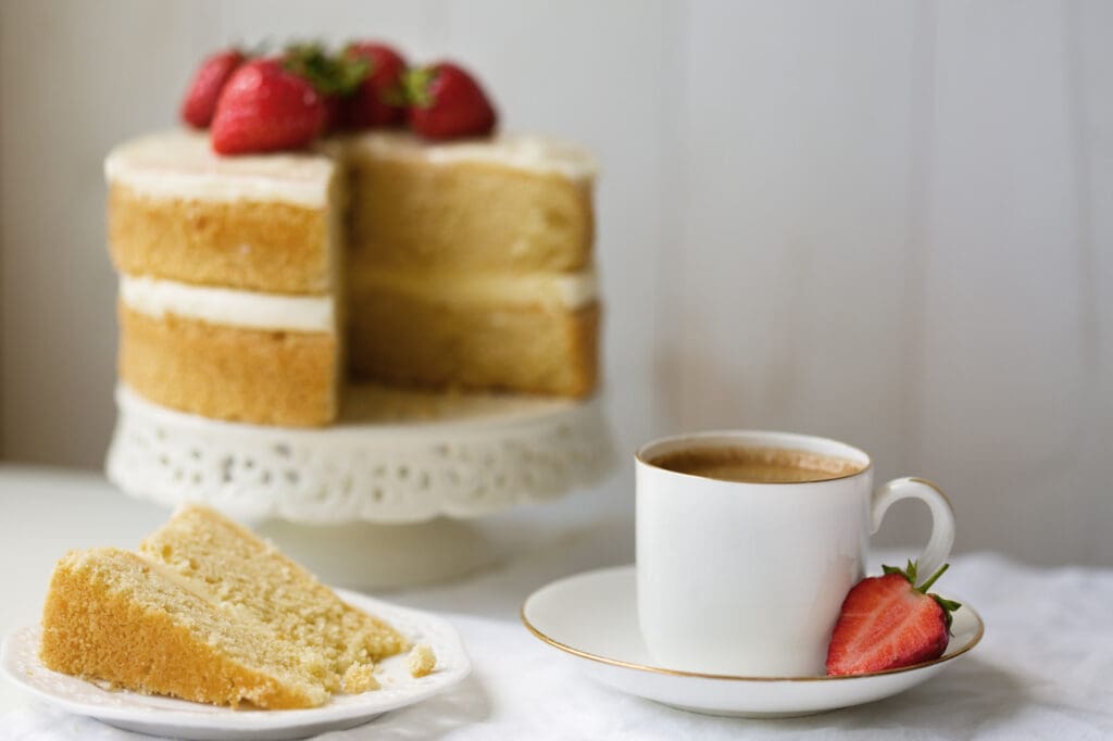 Strawberry cake and coffee
